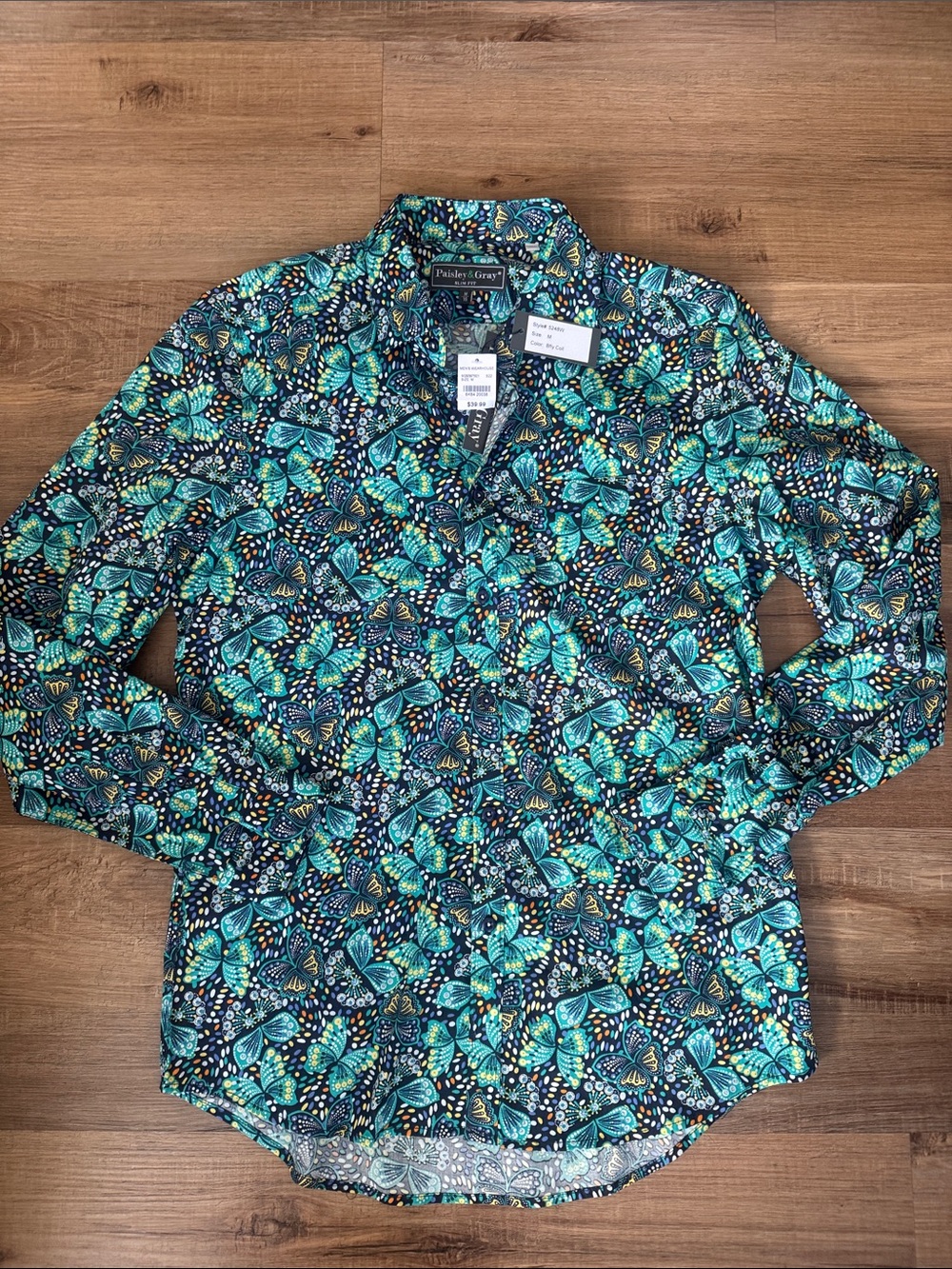Paisley & Gray Men’s Medium 16 Button-Up Shirt Slim Fit Butterfly Pattern